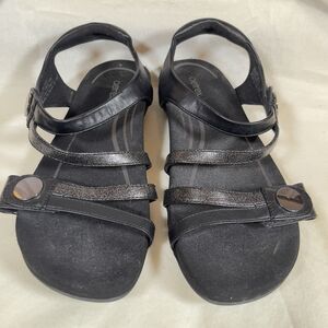 Aetrex Womens Jess Strap Sandals Black Metallic SE210W Size 10 EU 41 UK 8 Flat